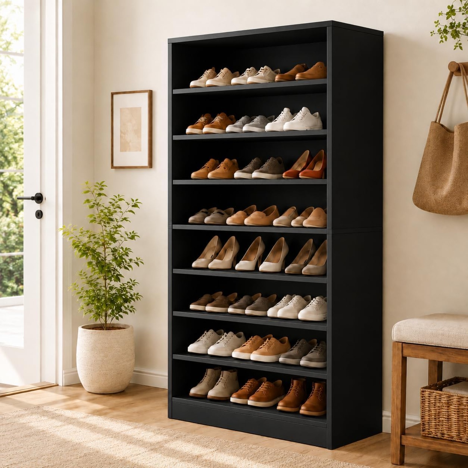 Shoe Rack Cabinet Narrow Entryway - Meuble à chaussures haut à 9