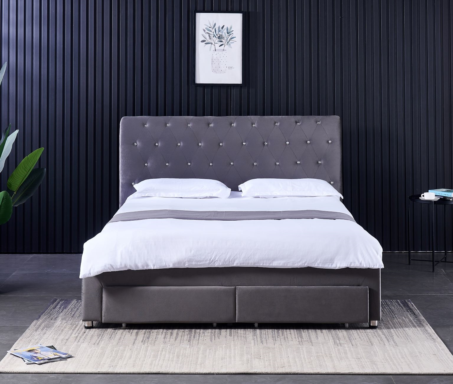 King Size Bed Frame With Storage Drawers - Cadre de lit double moderne avec