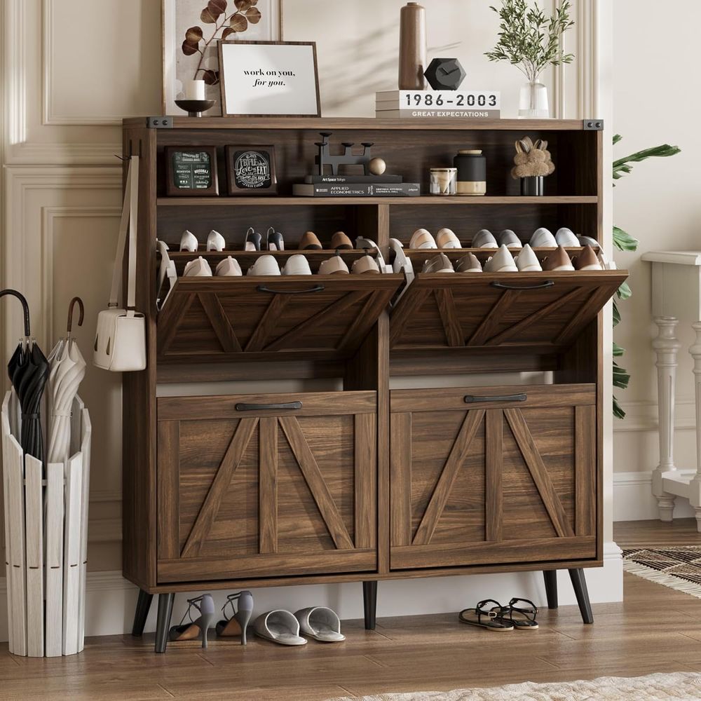 Shoe Rack Cabinet Narrow Entryway - Meuble à chaussures avec 4 tiroirs,