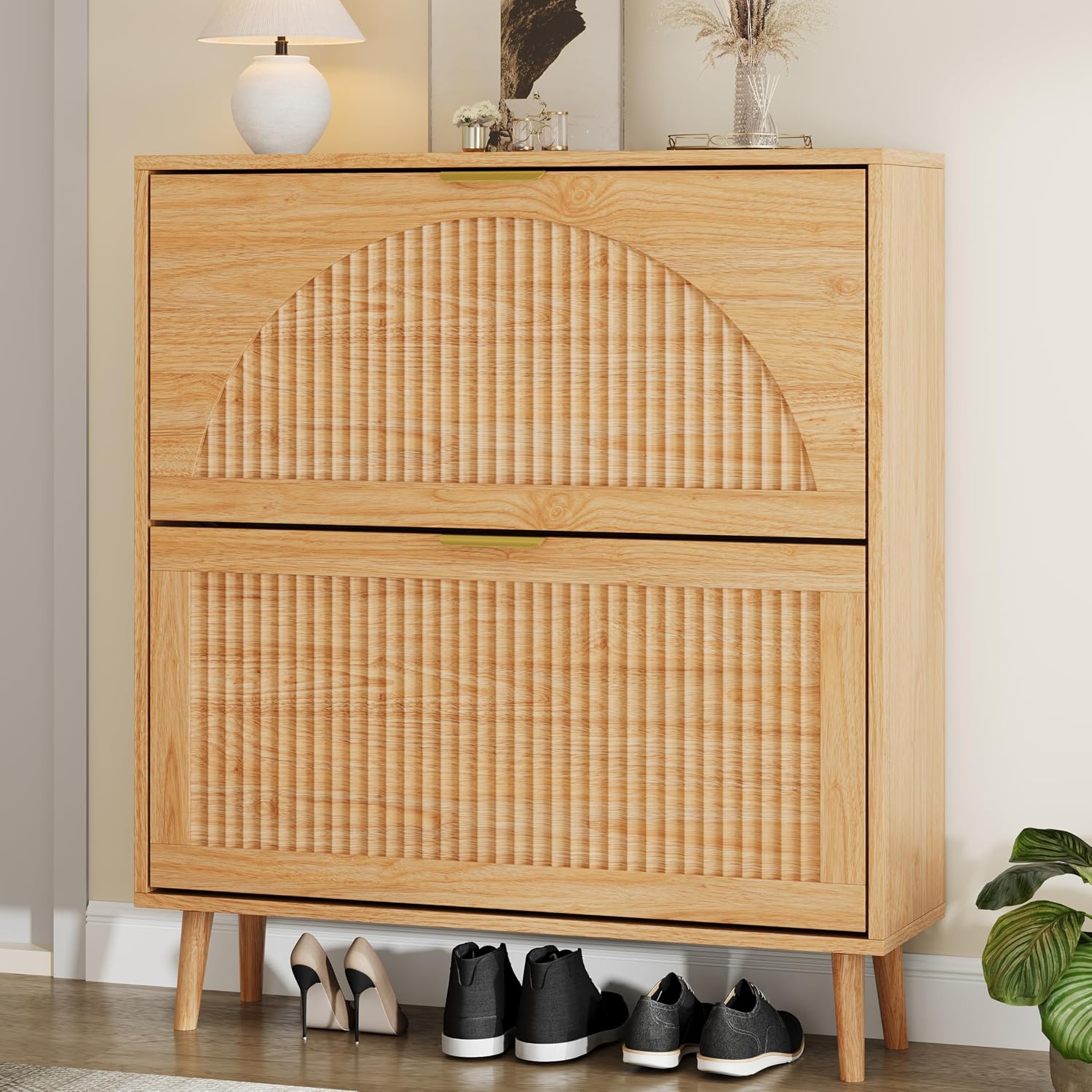 Shoe Rack Cabinet Narrow Entryway - Armoire à chaussures en bois, 2