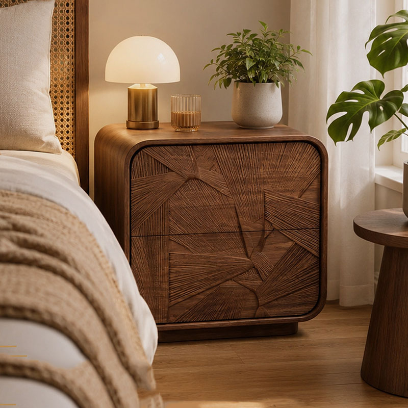 Solid Wood Nightstand 2 Drawers - Tiroirs, Table de chevet en bois,