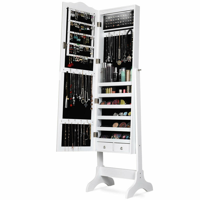 Full Length Mirror Jewelry Armoire - Armoire à bijoux avec 14 LED,