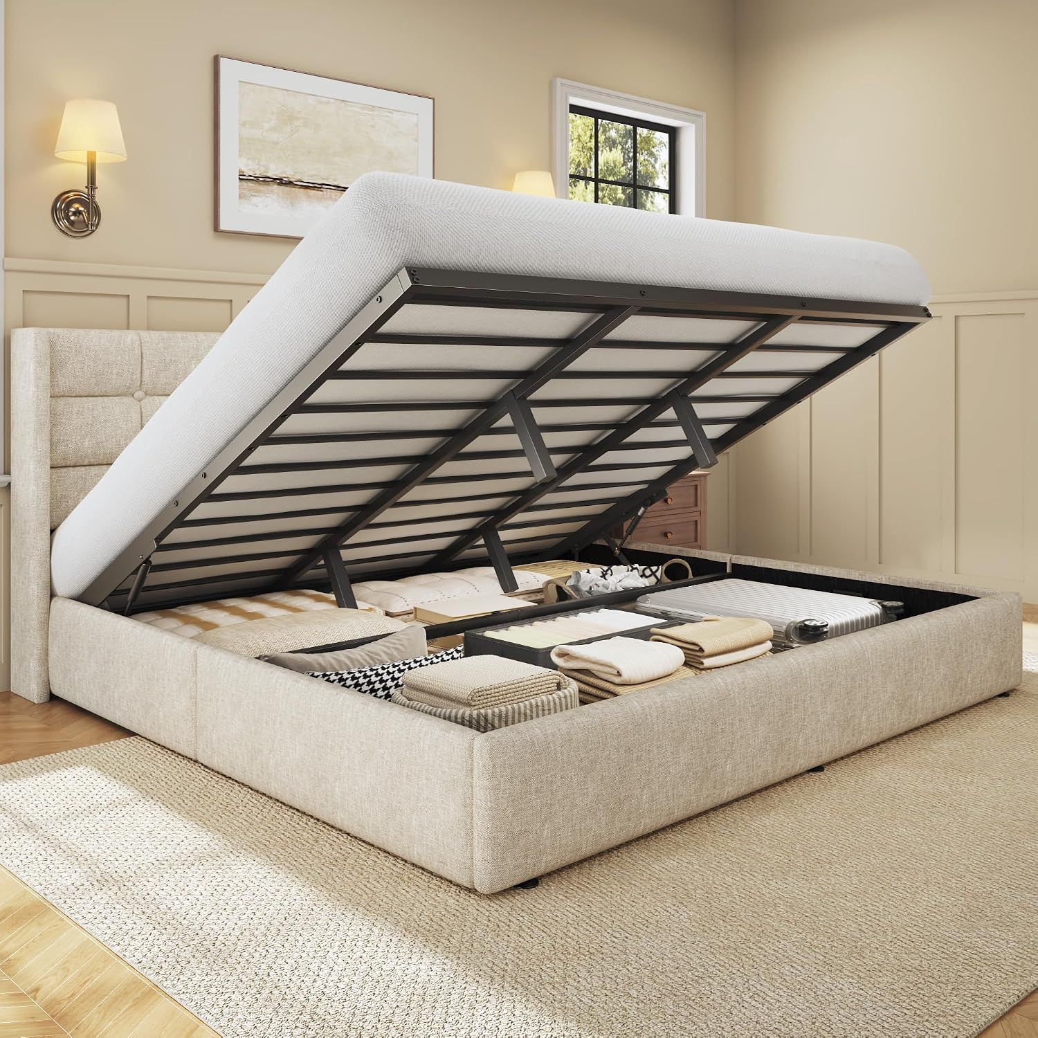 Gas Lift Storage Bed Hydraulic - Cadre de lit King Size avec