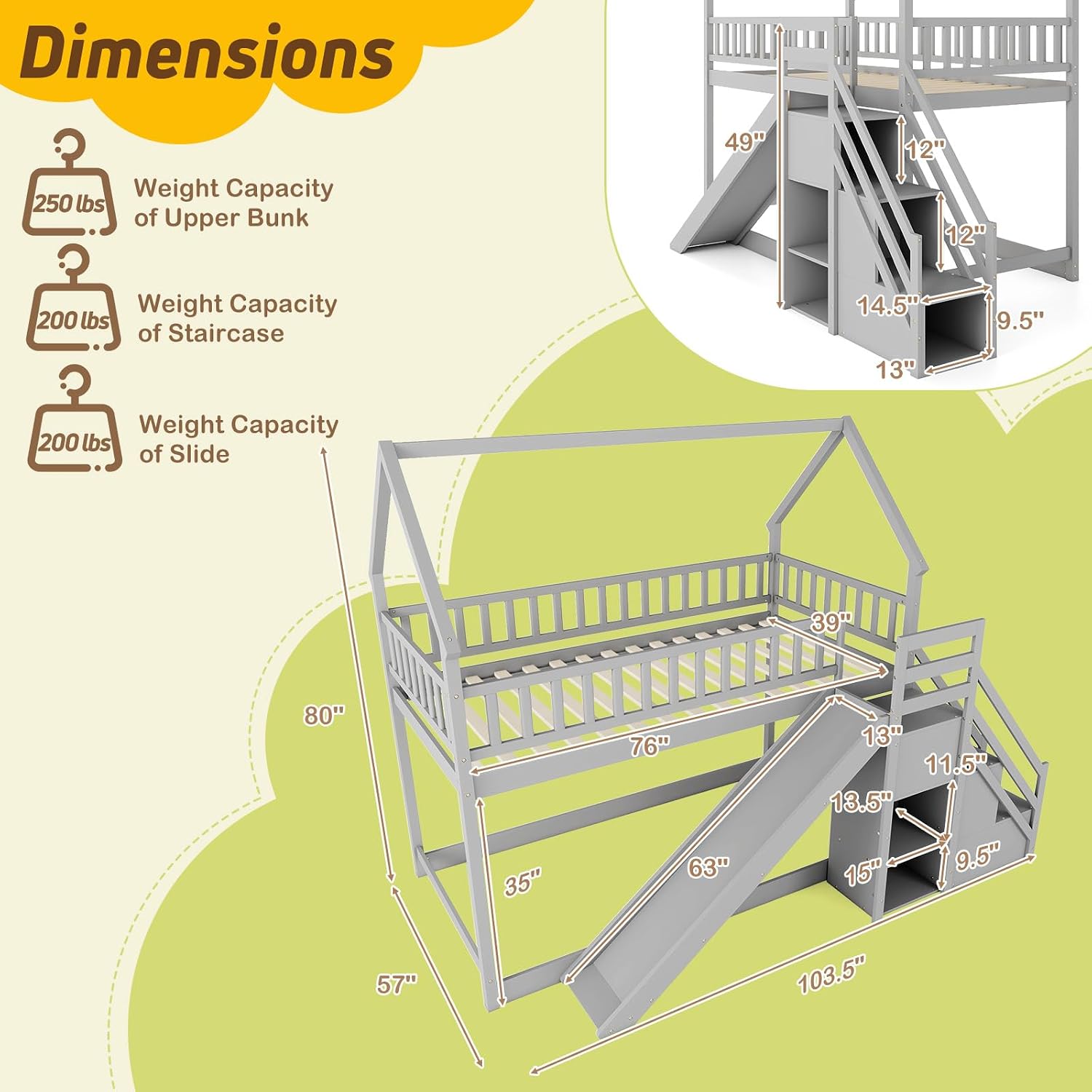Bunk Bed With Stairs And Slide - Lit superposé double avec escalier coulissant