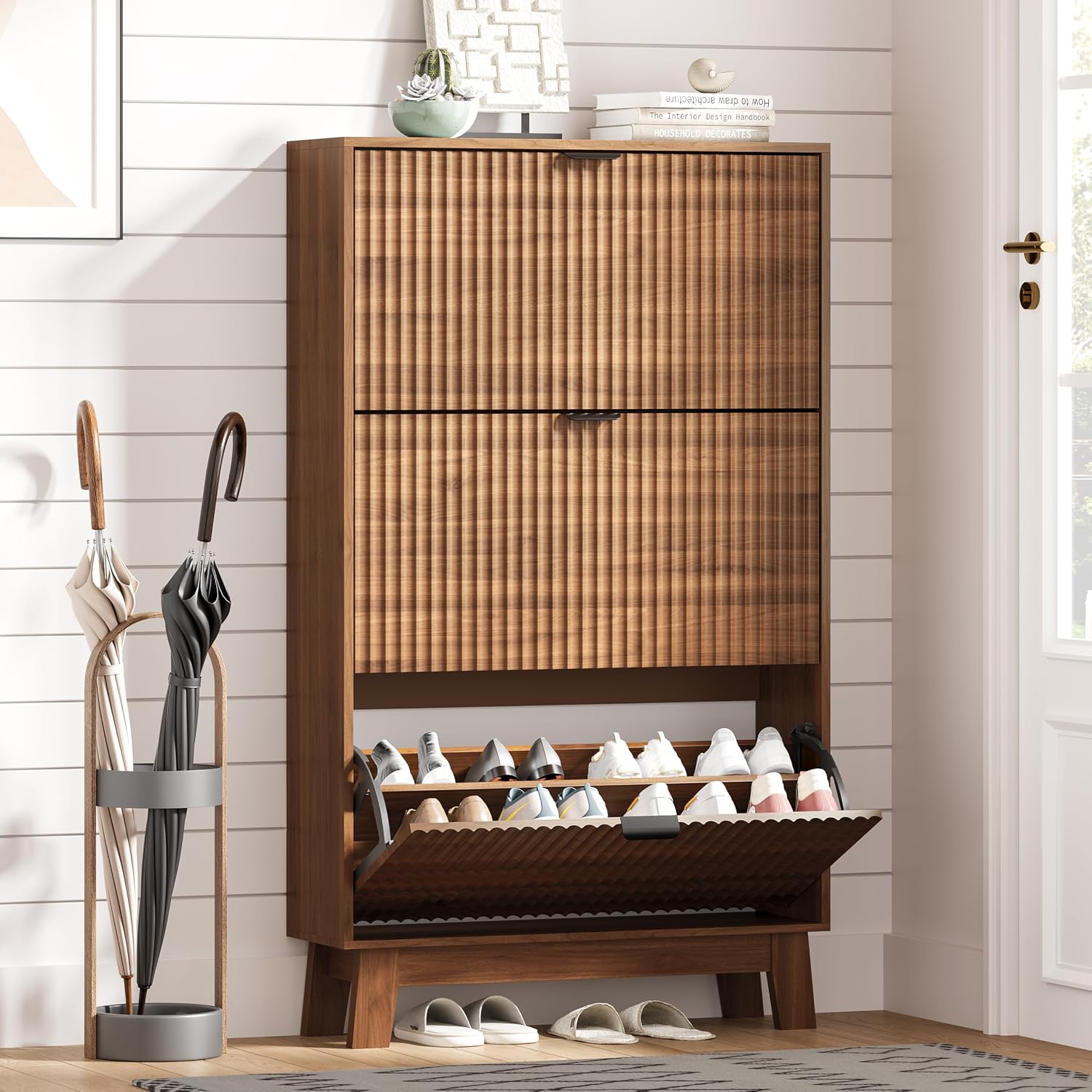 Shoe Rack Cabinet Narrow Entryway - Meuble à chaussures d'entrée avec 3
