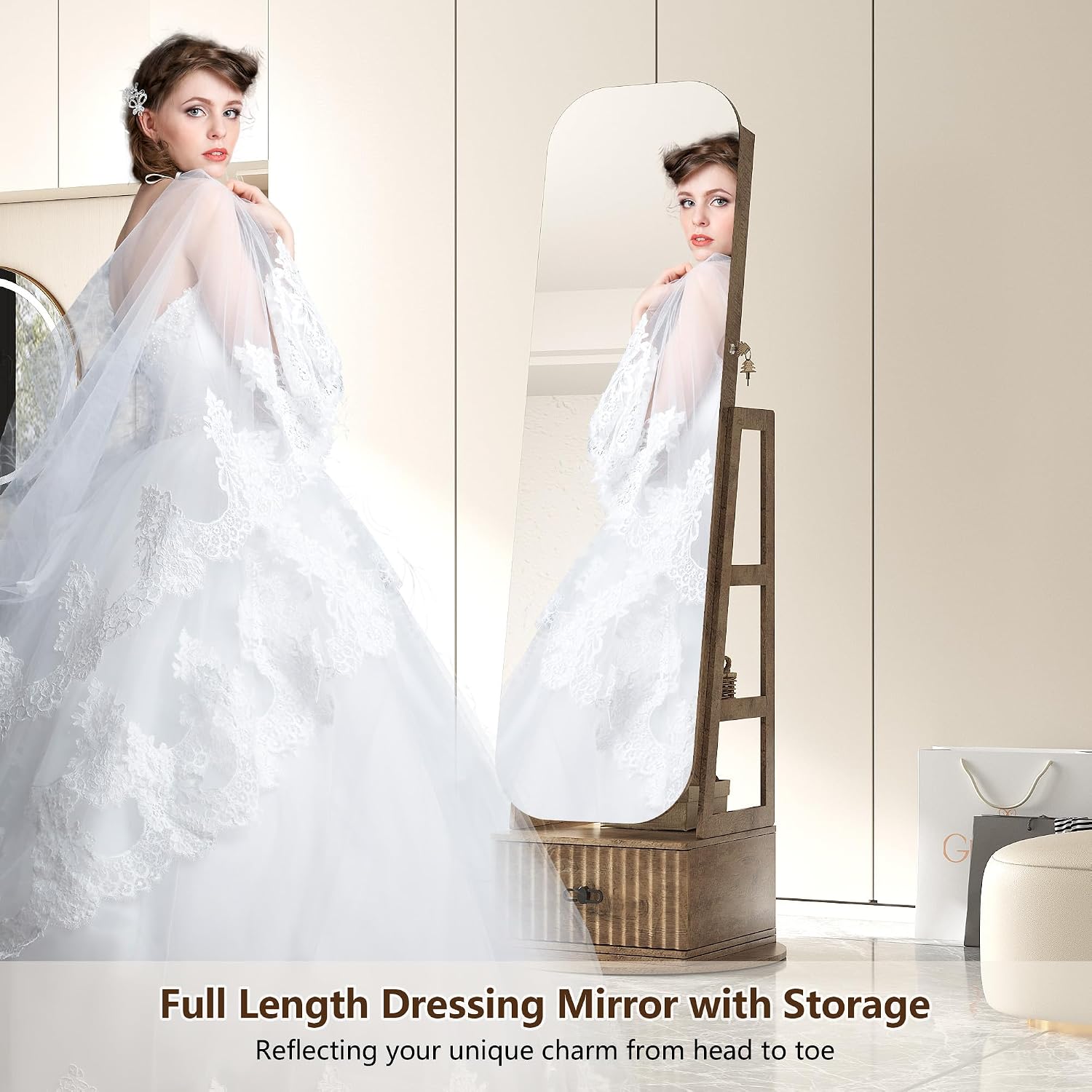 Organiseur de bijoux pivotant  - Full Length Mirror Jewelry Armoire avis et prix