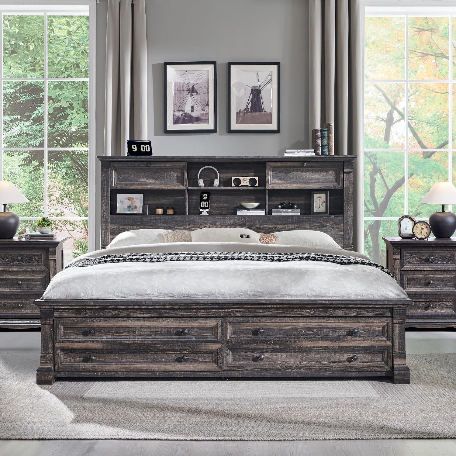 Cadre de lit King Size, tête d - King Size Bed Frame With Storage Drawers avis et prix