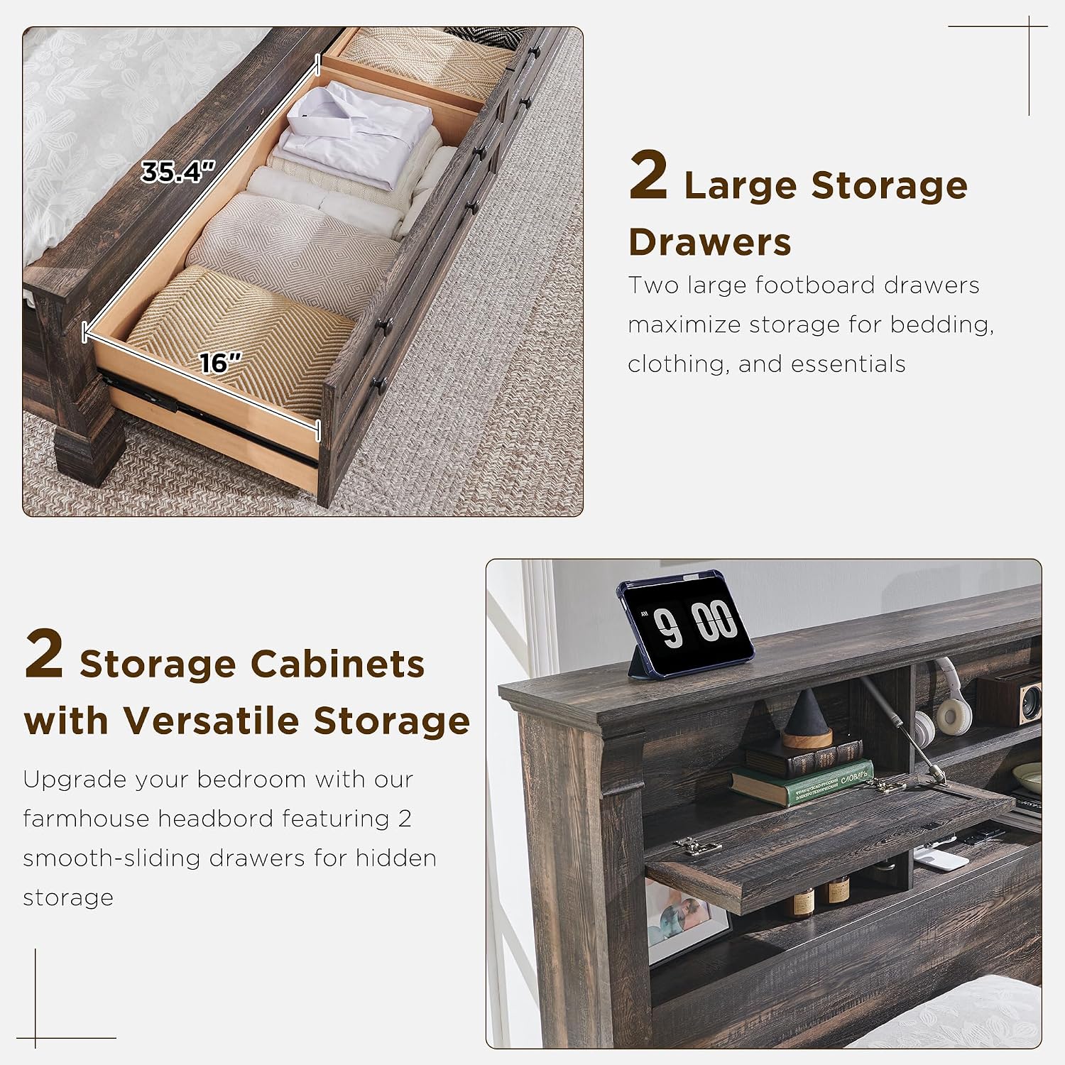 Cadre de lit King Size, tête d - King Size Bed Frame With Storage Drawers avis et prix