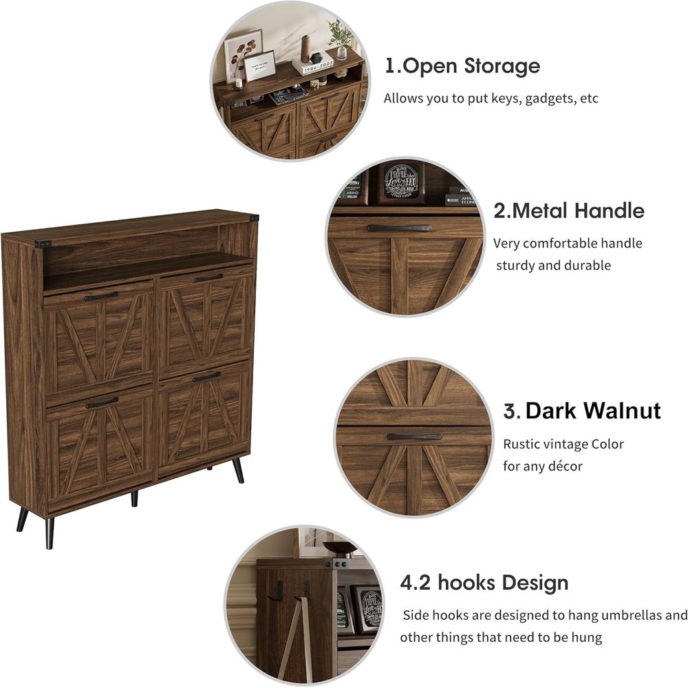 Meuble à chaussures avec 4 tir - Shoe Rack Cabinet Narrow Entryway avis et prix