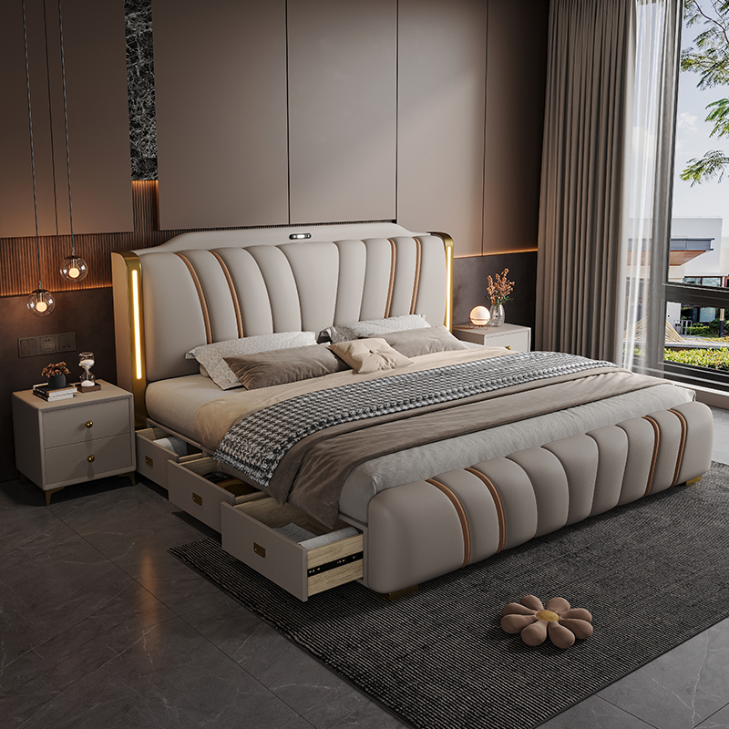 Lit double 180x200CM avec cadr - King Size Bed Frame With Storage Drawers avis et prix