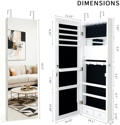 Armoire à bijoux verrouillable - Full Length Mirror Jewelry Armoire avis et prix