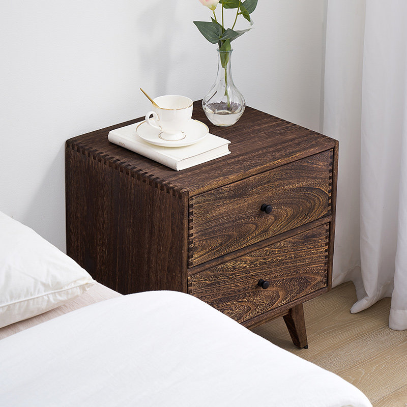 Table de chevet rétro en bois  - Solid Wood Nightstand 2 Drawers avis et prix