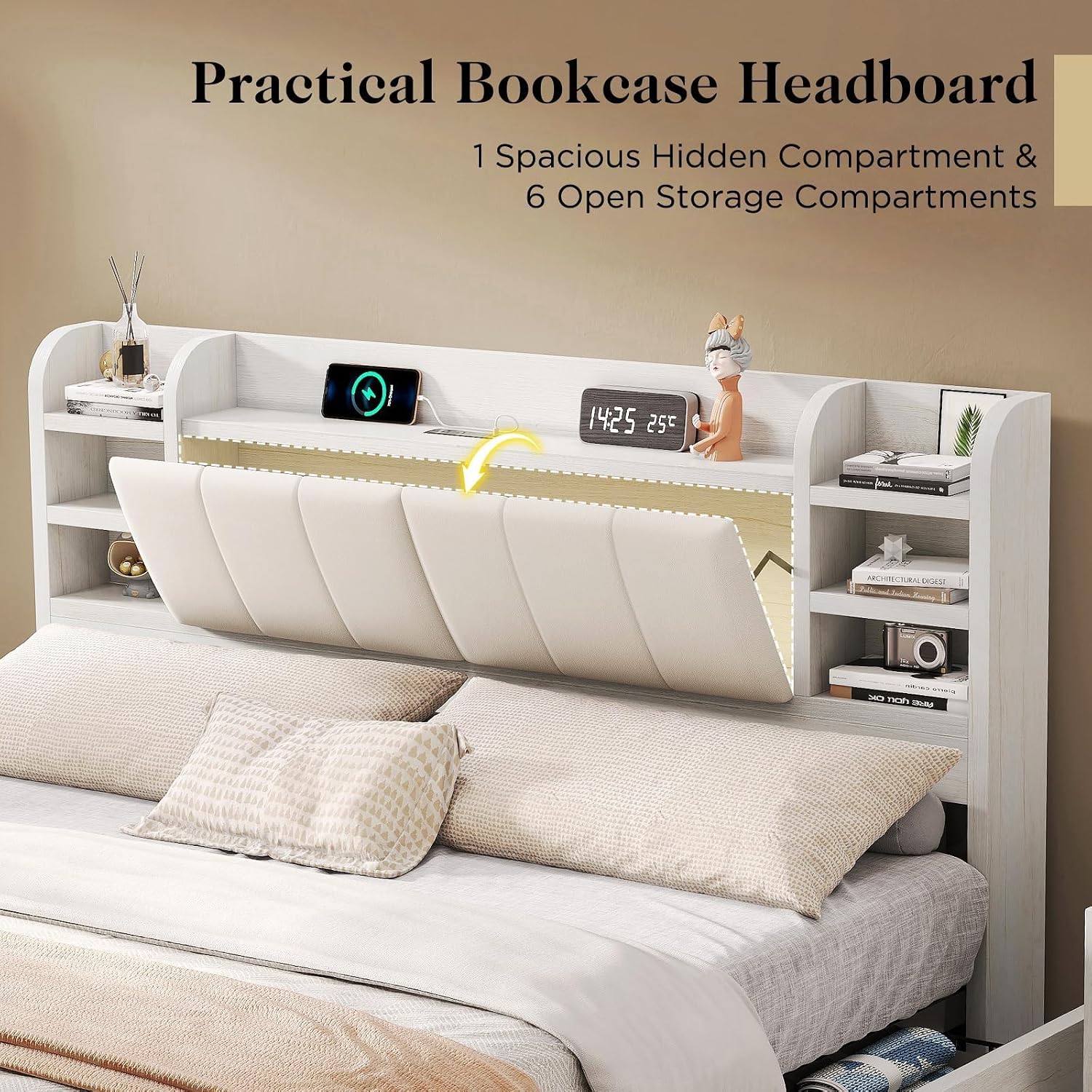 Lit plateforme rembourré King  - King Size Bed Frame With Storage Drawers avis et prix