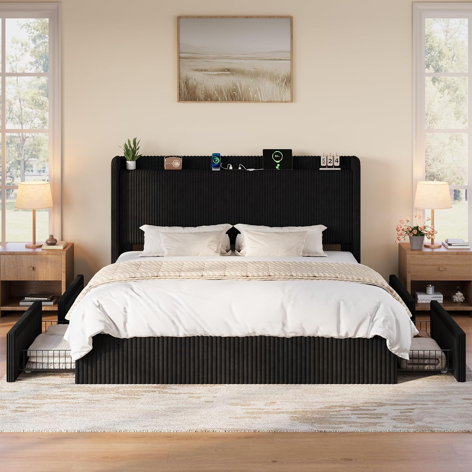 Cadre de lit King Size avec 4  - King Size Bed Frame With Storage Drawers avis et prix