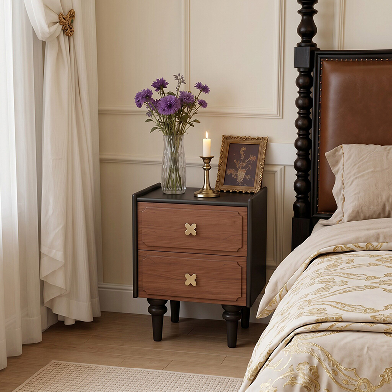 Meuble de maison en bois massi - Solid Wood Nightstand 2 Drawers avis et prix