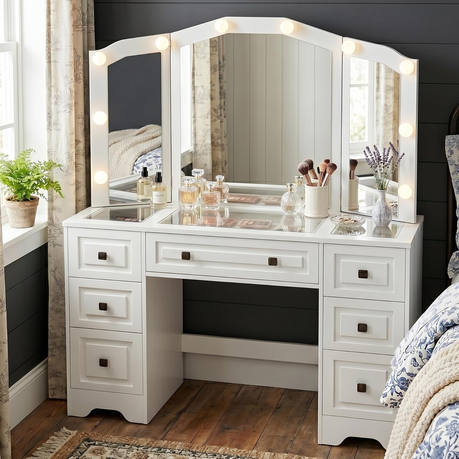 Bureau de maquillage éclairé,  - Dressing Table Vanity With Lighted Mirror avis et prix