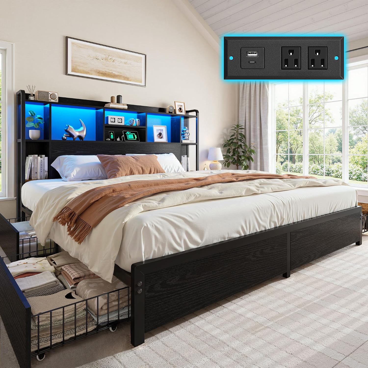 Cadre de lit King Size avec tê - King Size Bed Frame With Storage Drawers avis et prix
