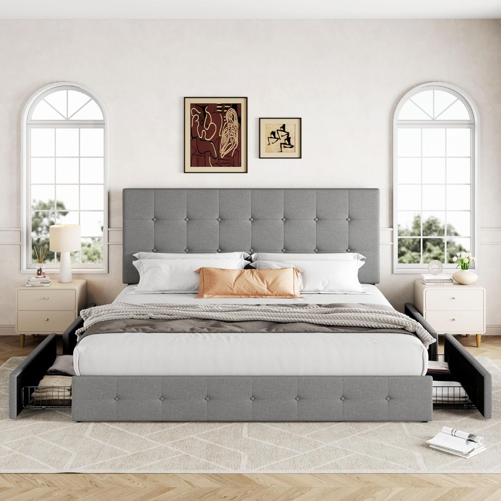 Cadre de lit plateforme King S - King Size Bed Frame With Storage Drawers avis et prix