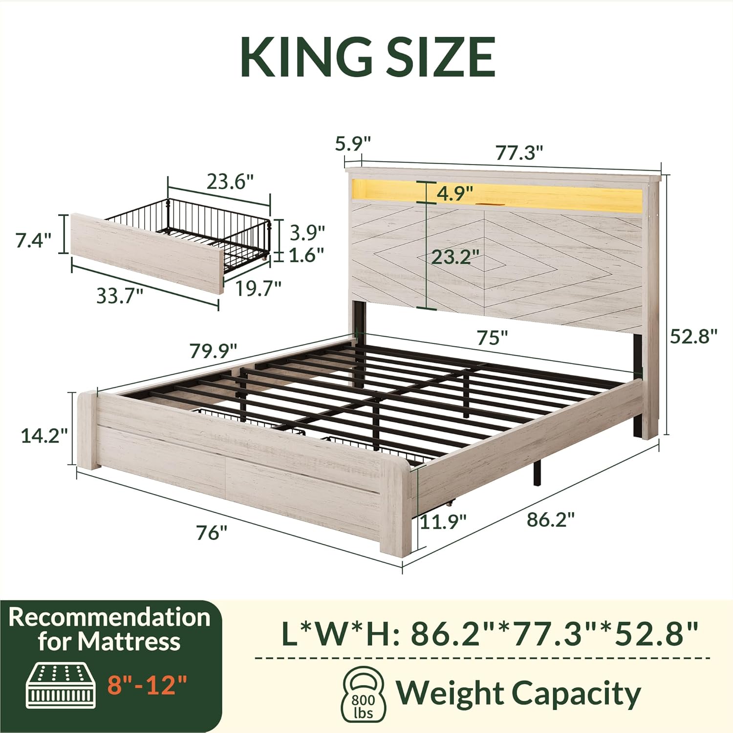 Cadre de lit plateforme en boi - King Size Bed Frame With Storage Drawers avis et prix