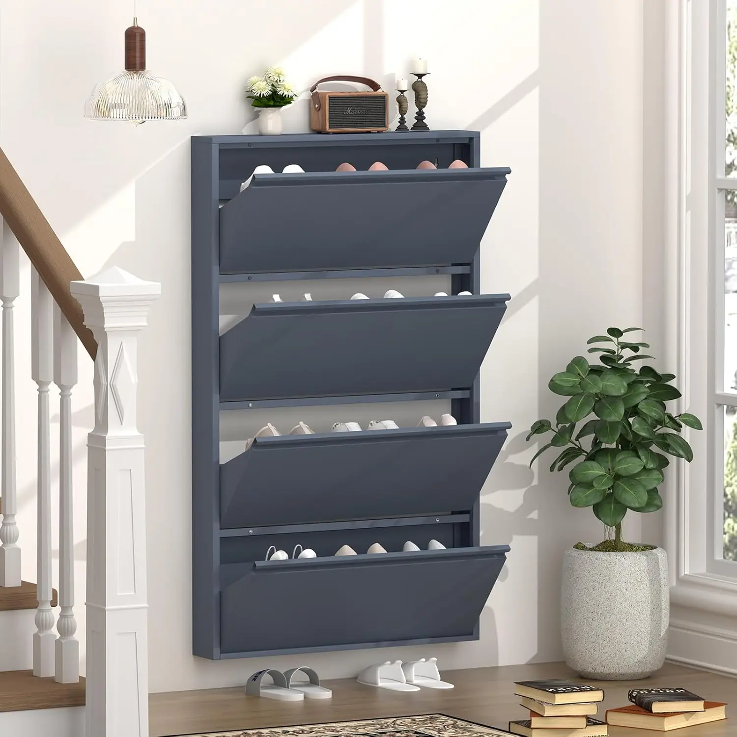 Meuble à chaussures avec 4 tir - Shoe Rack Cabinet Narrow Entryway avis et prix