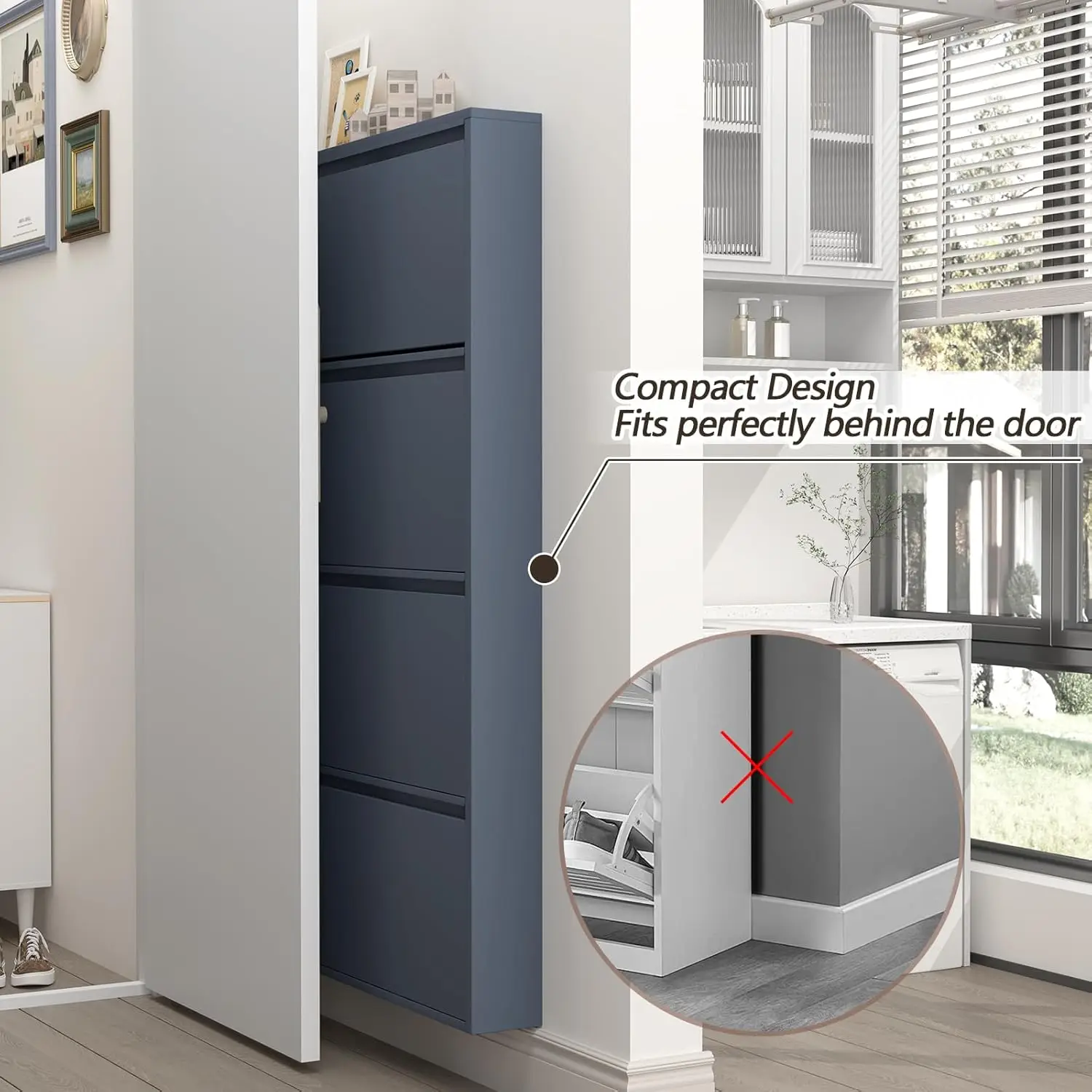 Meuble à chaussures avec 4 tir - Shoe Rack Cabinet Narrow Entryway avis et prix