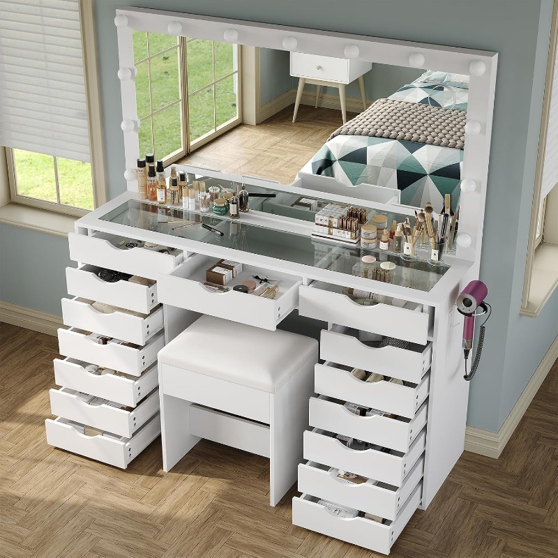 Bureau de toilette Yanosaku av - Dressing Table Vanity With Lighted Mirror avis et prix