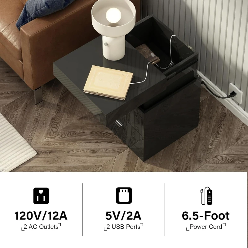 Table de chevet LED avec stati - Solid Wood Nightstand 2 Drawers avis et prix