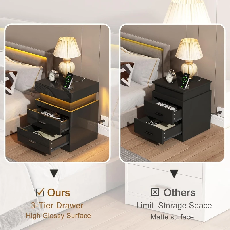 Table de chevet LED avec stati - Solid Wood Nightstand 2 Drawers avis et prix