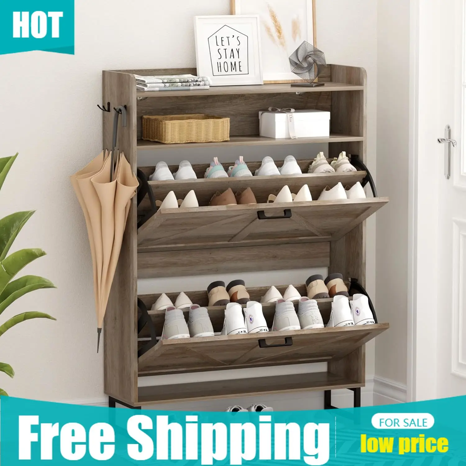Meuble à chaussures avec 2 tir - Shoe Rack Cabinet Narrow Entryway avis et prix