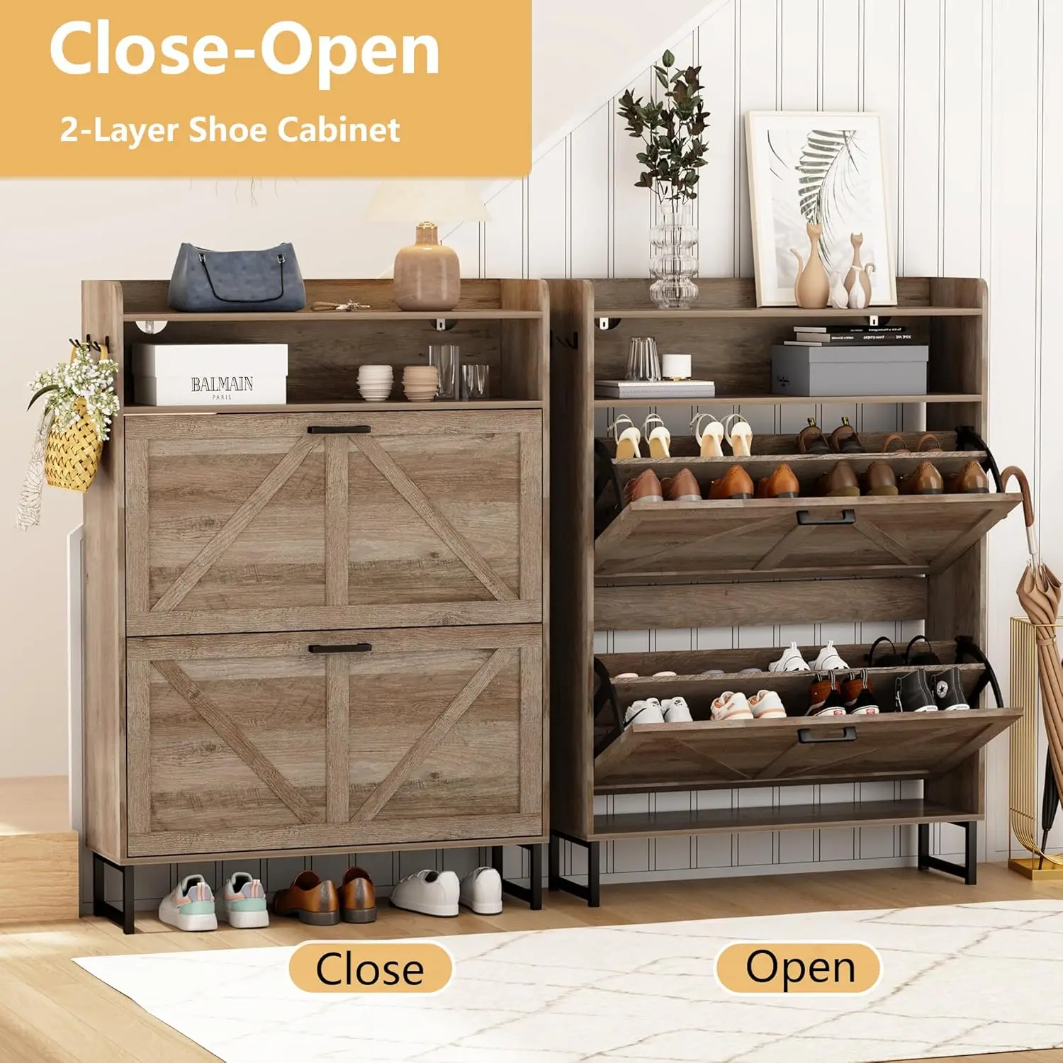 Meuble à chaussures avec 2 tir - Shoe Rack Cabinet Narrow Entryway avis et prix