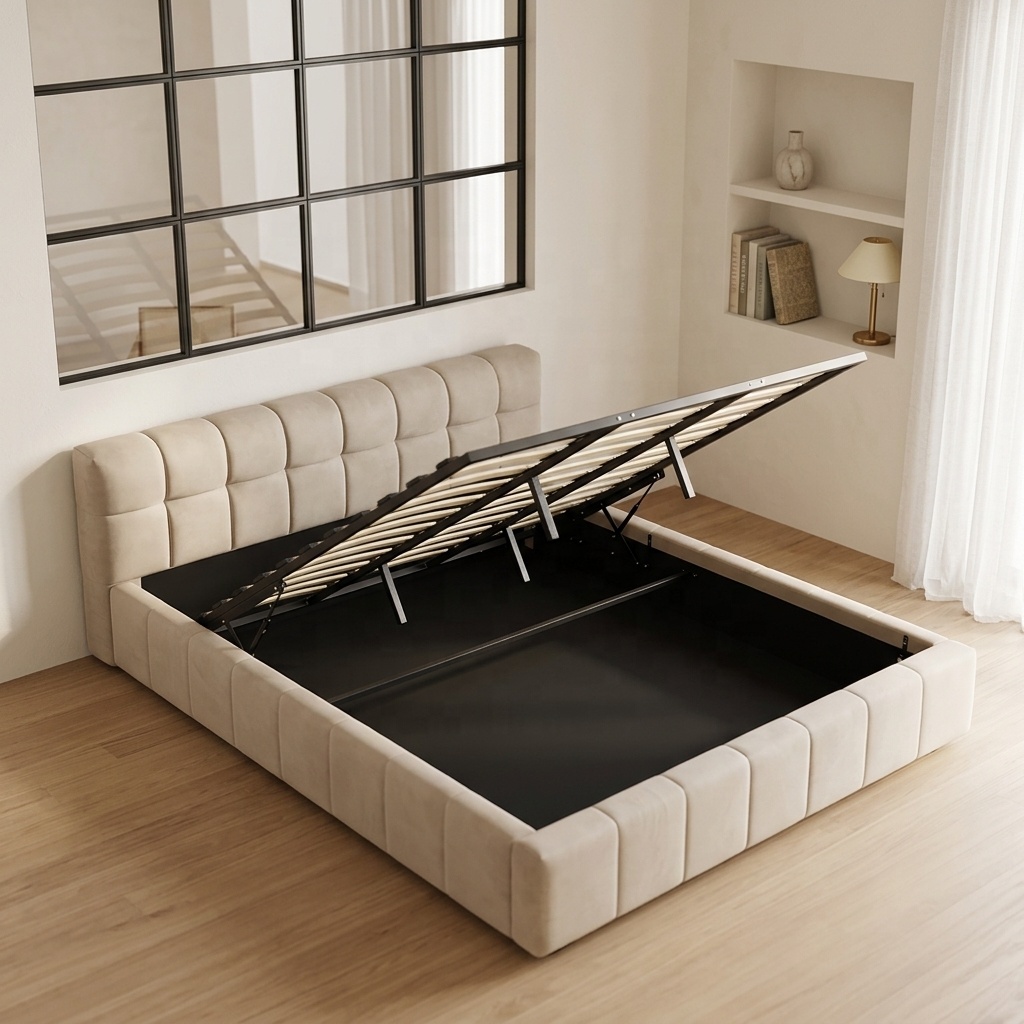 Lit moderne capitonné et moell - Gas Lift Storage Bed Hydraulic avis et prix